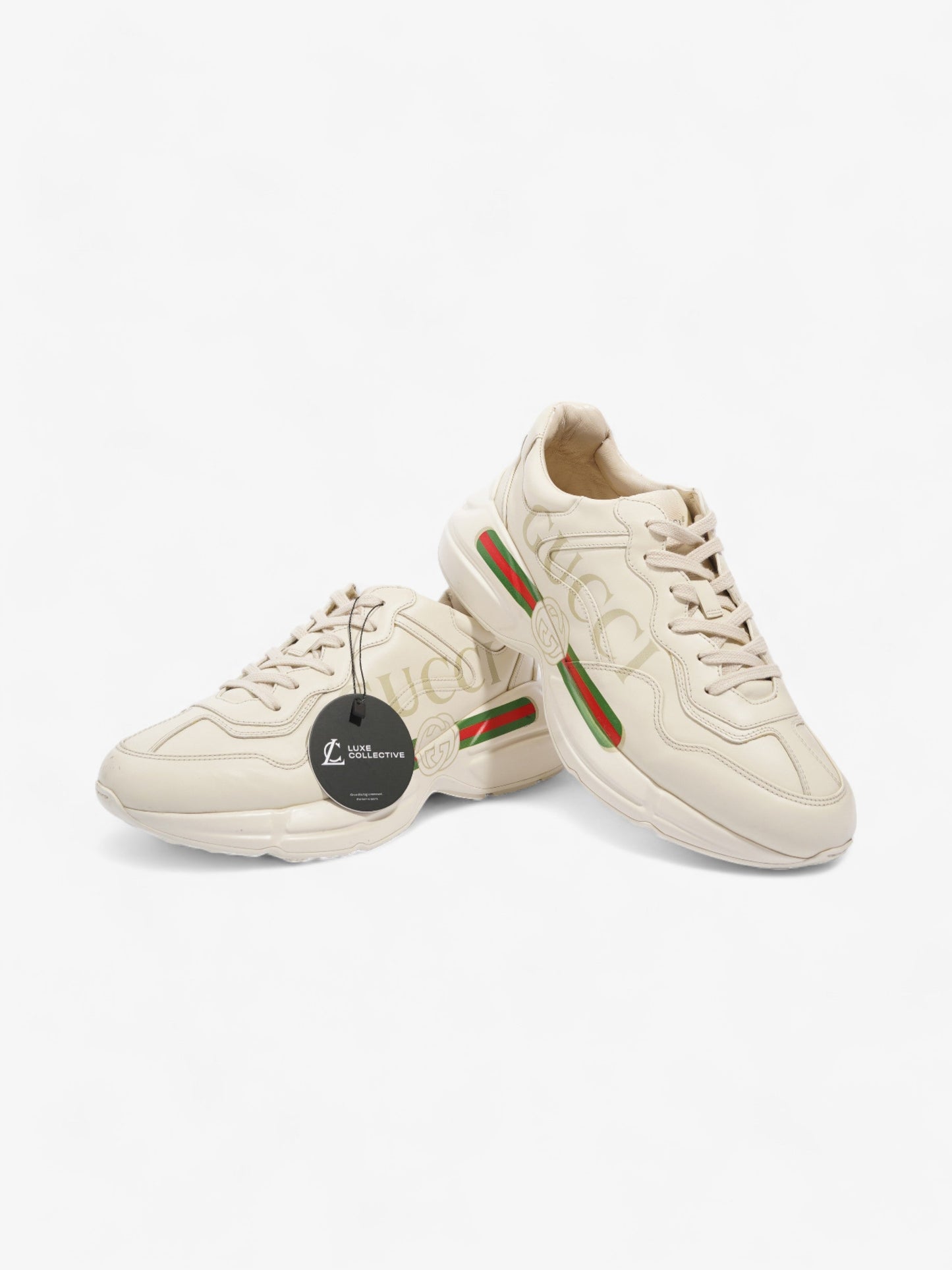 Gucci Rhyton Logo-Print Off White / Green / Red Leather EU 41 UK 7