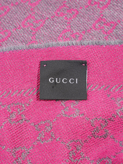 Gucci GG Fringe Scarf GG Pink / Grey Wool