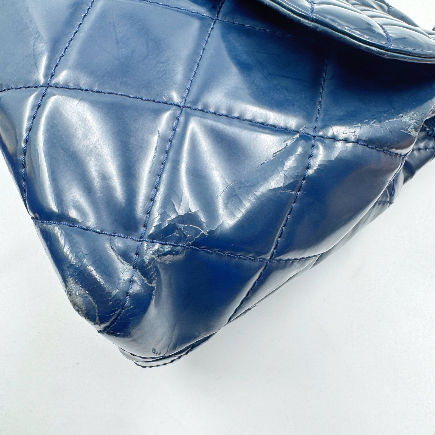 Chanel Quilted In the Business navy blue patent leather Flap bag TWS