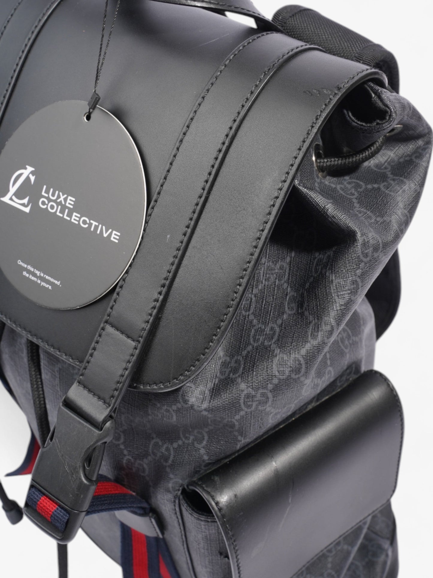 Gucci Gucci Leather Backpack GG Supreme / Black / Red Canvas