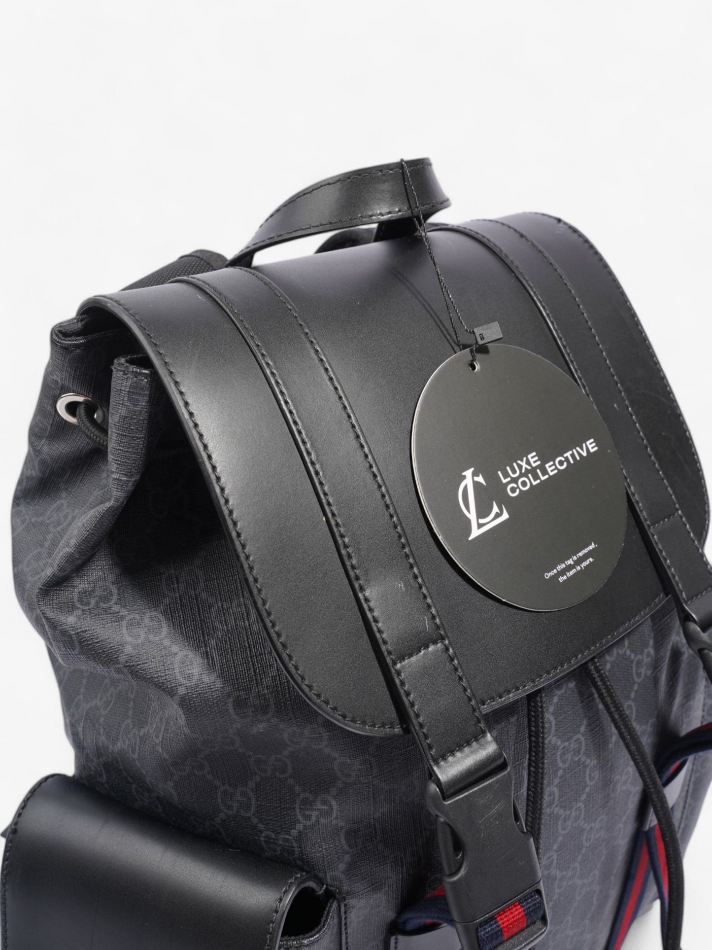 Gucci Gucci Leather Backpack GG Supreme / Black / Red Canvas