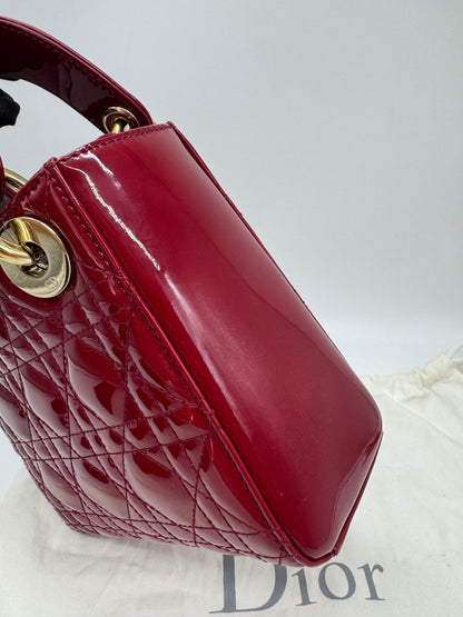 Pre-owned Certified Lady Dior Mini Dark Cherry Red Patent Leather Golden Hardware, 2017, w/ full set