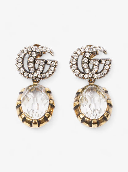 Gucci Crystal Double G Drop Earrings Aged Gold Base Metal