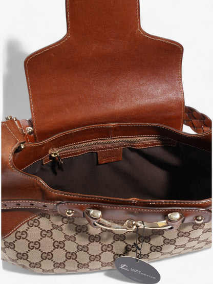 Gucci Horsebit Flap Beige And Ebony GG Supreme / Brown Canvas