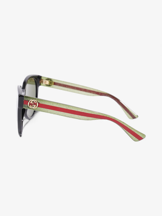 Gucci Oval Sunglasses Black / Red / Green Acetate 140mm