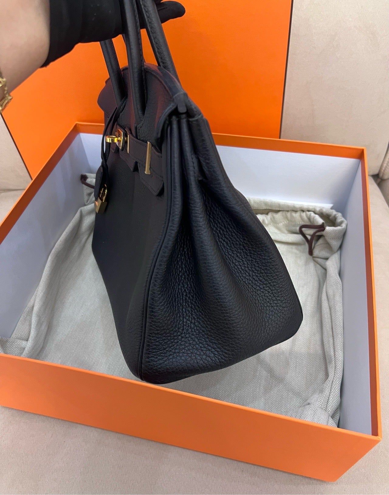 Pre-owned Hermes Birkin 30 Black Togo Golden Hw, 2012, w/ lock&key with clochette, dust bag