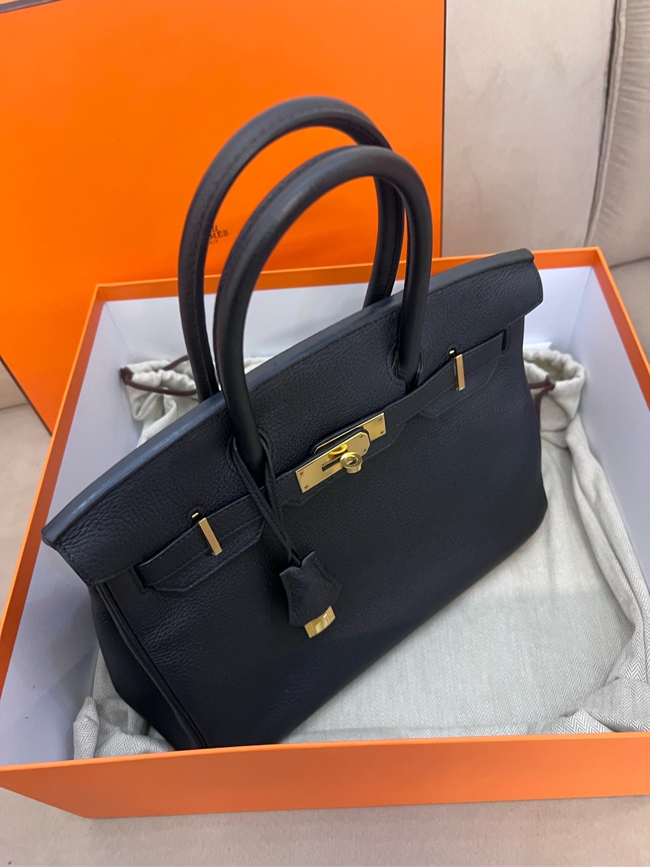 Pre-owned Hermes Birkin 30 Black Togo Golden Hw, 2012, w/ lock&key with clochette, dust bag