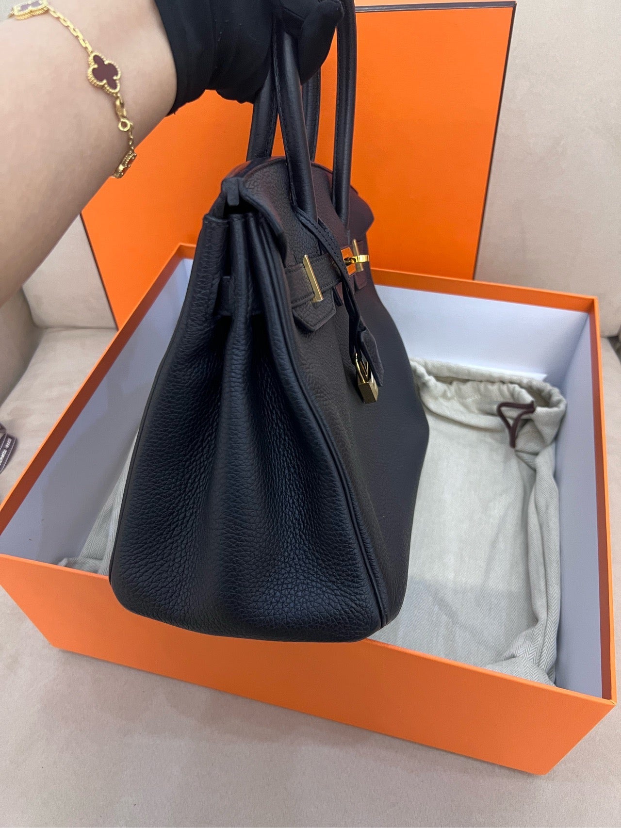 Pre-owned Hermes Birkin 30 Black Togo Golden Hw, 2012, w/ lock&key with clochette, dust bag