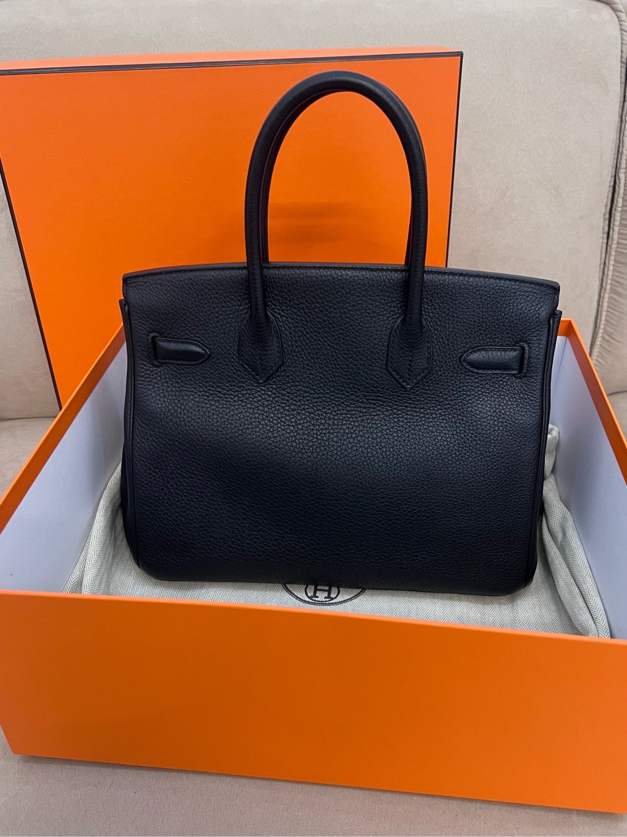 Pre-owned Hermes Birkin 30 Black Togo Golden Hw, 2012, w/ lock&key with clochette, dust bag