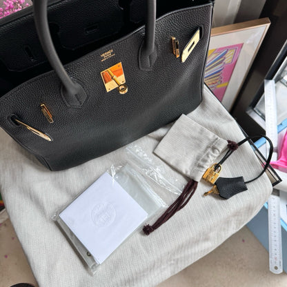 Pre-owned Certified Hermes Birkin 30 Black Togo Leather Golden Hardware, 2013 [Q], w/ dust bag, lock&key, raincoat