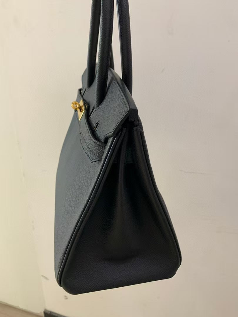 Pre-owned Certified Hermes Birkin 30 Black Epsom Leather Golden Hw, 2017, w/ lock&key, dust bag