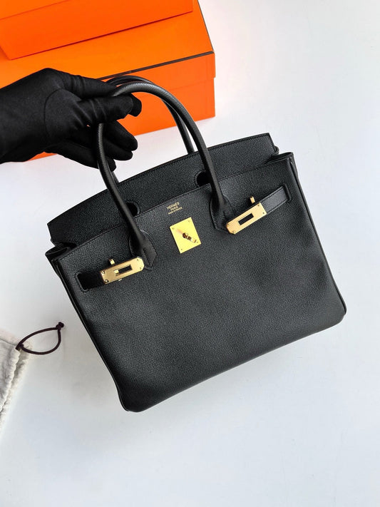 Pre-owned Certified Hermes Birkin 30 Black Epsom Leather Golden Hw, 2017, w/ lock&key, dust bag