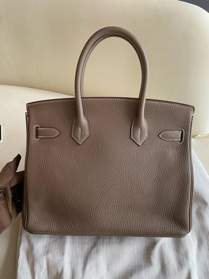 Pre-owned Certified Hermes Birkin 30 Etoupe 18 Togo Leather Golden Hardware, 2016 (X), with Full Set - box, dust bag, lock&key 