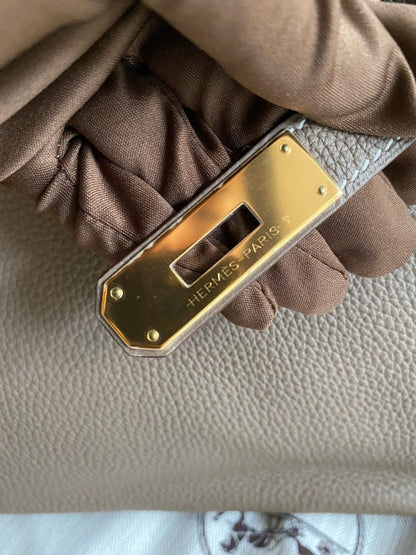 Pre-owned Certified Hermes Birkin 30 Etoupe 18 Togo Leather Golden Hardware, 2016 (X), with Full Set - box, dust bag, lock&key 