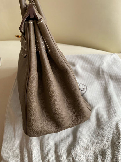 Pre-owned Certified Hermes Birkin 30 Etoupe 18 Togo Leather Golden Hardware, 2016 (X), with Full Set - box, dust bag, lock&key 