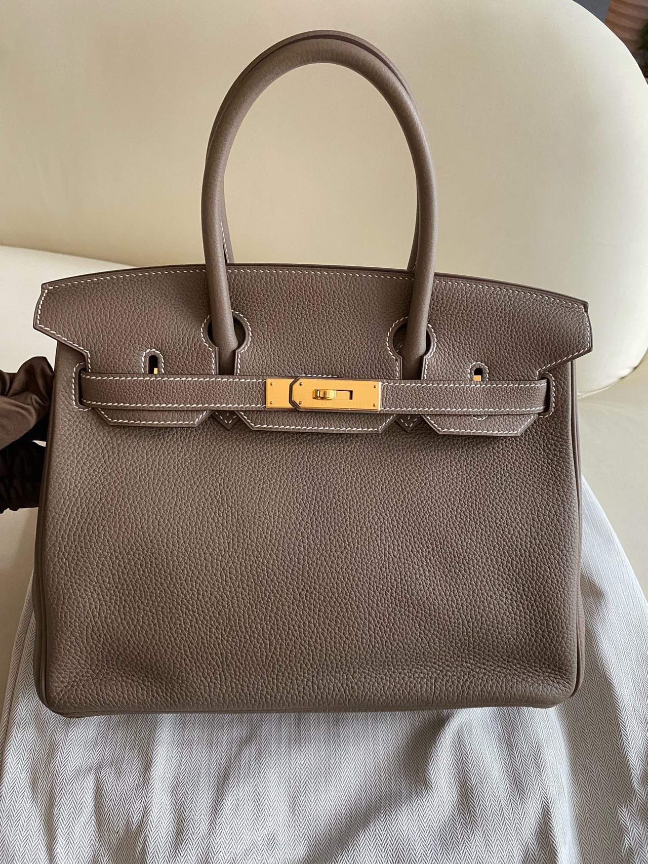 Pre-owned Certified Hermes Birkin 30 Etoupe 18 Togo Leather Golden Hardware, 2016 (X), with Full Set - box, dust bag, lock&key 