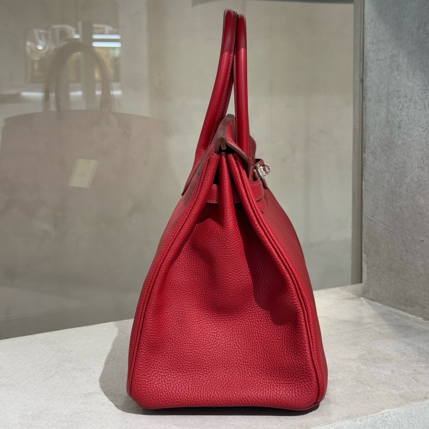 Pre-owned Certified Hermes Birkin 35 in Q5 Rouge Casaque Togo Leather with Silver Hardware, 2009, w/ full set