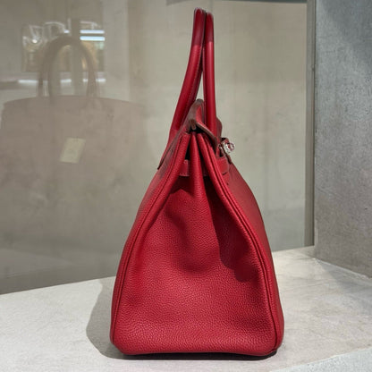 Pre-owned Certified Hermes Birkin 35 in Q5 Rouge Casaque Togo Leather with Silver Hardware, 2009, w/ full set