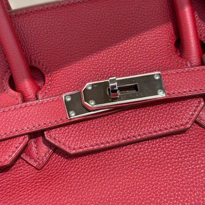 Pre-owned Certified Hermes Birkin 35 in Q5 Rouge Casaque Togo Leather with Silver Hardware, 2009, w/ full set