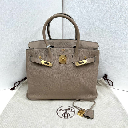 Pre-owned Certified Hermes Birkin 30 in Etoupe 18 Togo Leather with Golden Hardware, 2011, w/ lock&key, dust bag