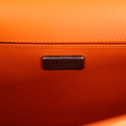 Pre-owned Chanel Medium Boy Bag Orange Python Aged Ruthenium Hardware