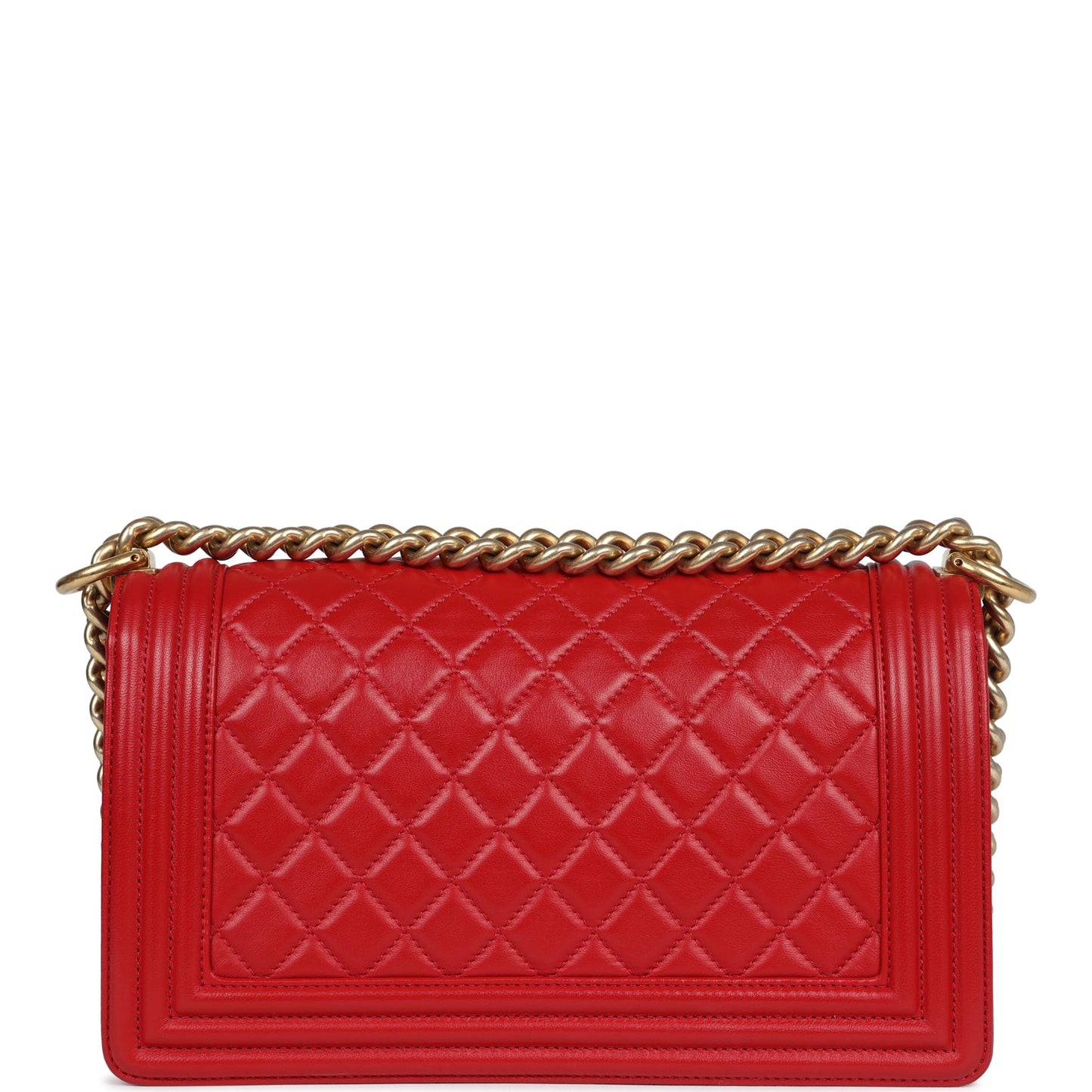 Pre-owned Chanel Medium Boy Bag Red Lambskin Antique Gold Hardware