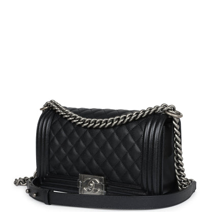 Chanel Medium Boy Bag Black Caviar Ruthenium Hardware