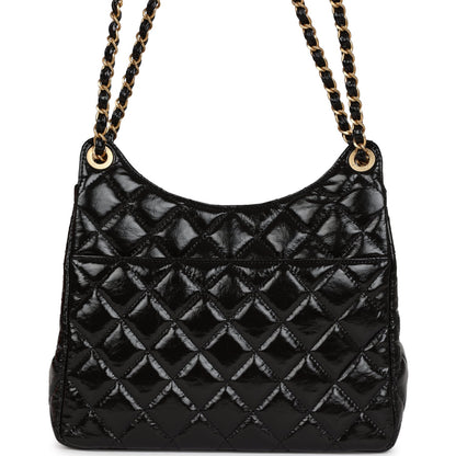 Chanel CC Hobo Bag Black Shiny Crumpled Calfskin Gold Hardware