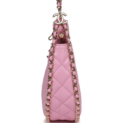 Chanel Small Chain Around Hobo Pink Lambskin Gold Hardware
