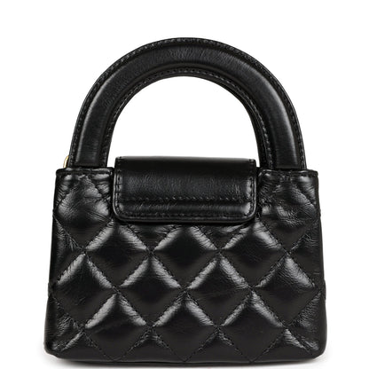 Chanel Nano Kelly Shopper Black Shiny Aged Calfskin Brushed Gold Hardware