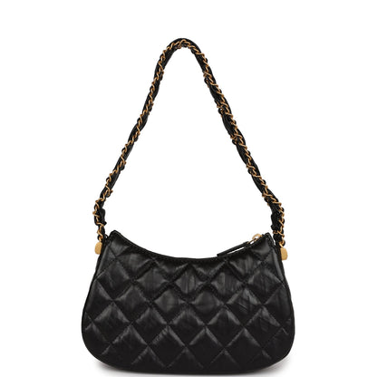 Chanel 19 Hobo Bag Black Aged Calfskin Brushed Gold Hardware