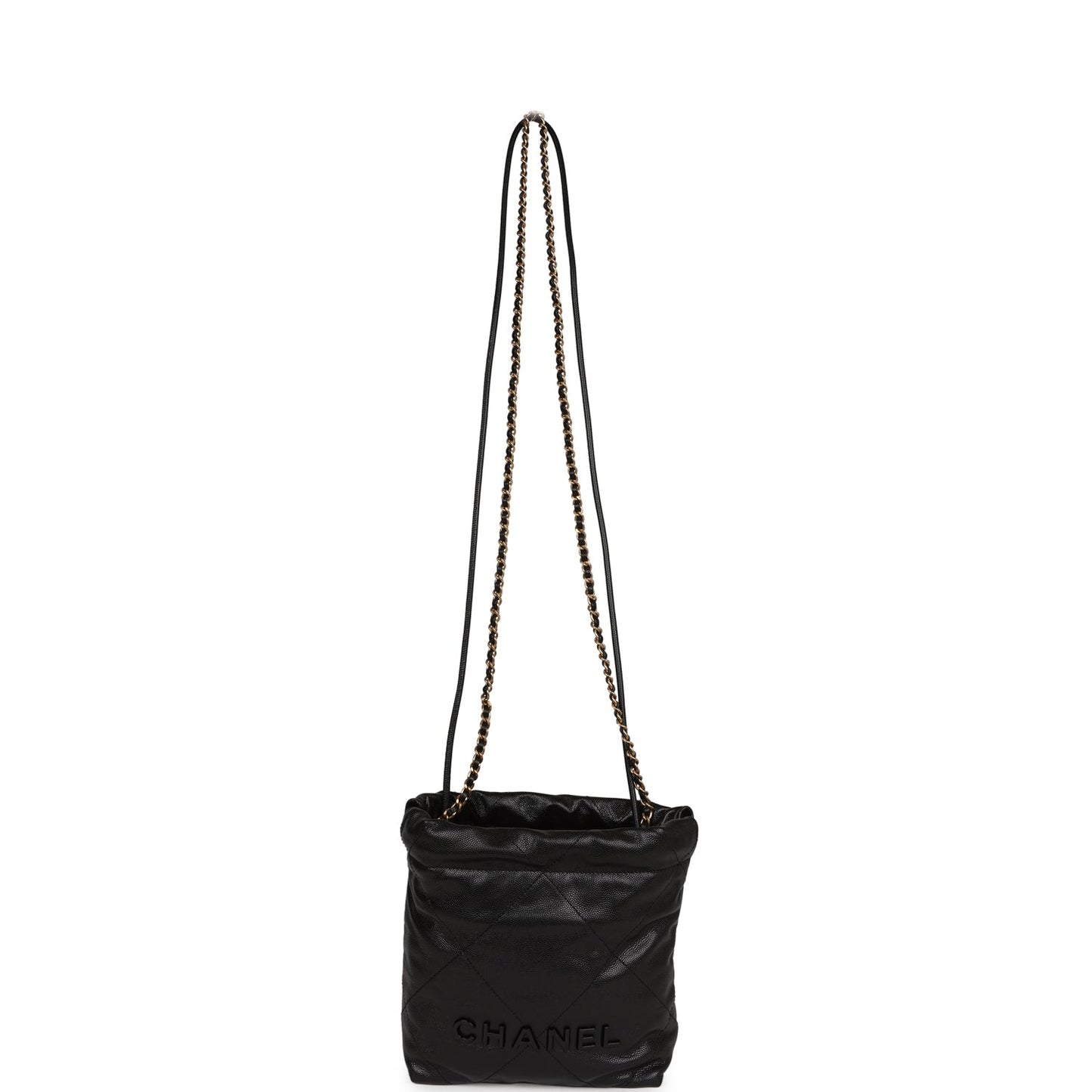Chanel Mini 22 Bag Black Pebbled Calfskin Gold Hardware