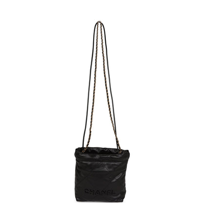 Chanel Mini 22 Bag Black Pebbled Calfskin Gold Hardware