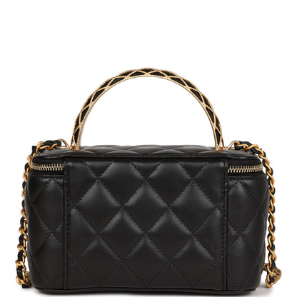 Chanel Mini Vanity Top Handle Case Black Lambskin Brushed Gold Hardware