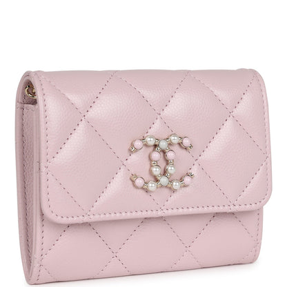 Chanel Mini Crossbody Wallet Pink Caviar Light Gold Hardware