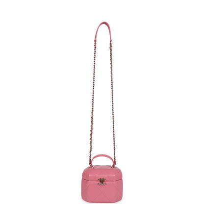 Chanel Mini Hexagon Top Handle Vanity Case Dark Pink Lambskin Gold Hardware