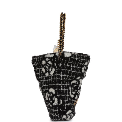 Chanel Mini 22 Bag Black and White Floral Tweed Gold Hardware