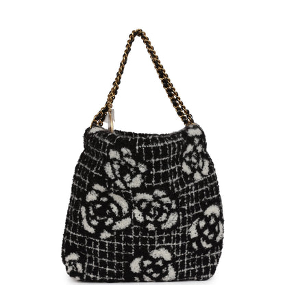 Chanel Mini 22 Bag Black and White Floral Tweed Gold Hardware