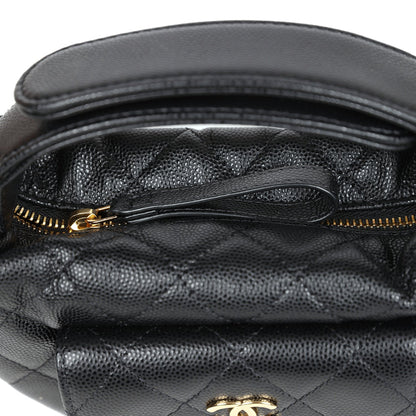 Chanel Mini Round Hobo Pouch Bag Black Caviar Gold Hardware