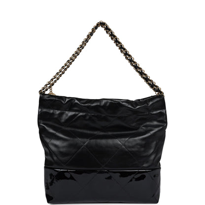 Chanel Small 22 Bag Black Shiny and Patent Calfskin Gold Hardware