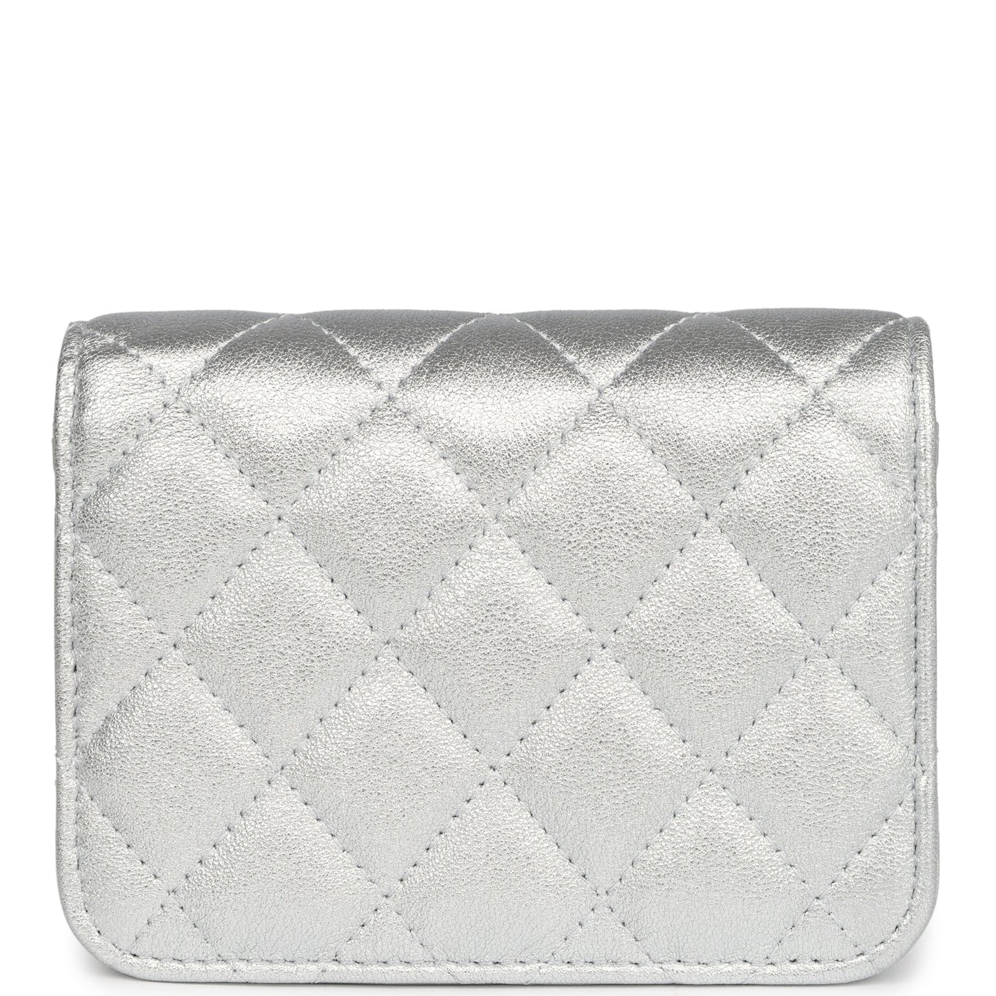 Chanel Crystal CC Walk Of Fame Clutch Silver Metallic Goatskin Silver Hardware