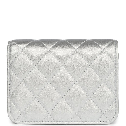 Chanel Crystal CC Walk Of Fame Clutch Silver Metallic Goatskin Silver Hardware