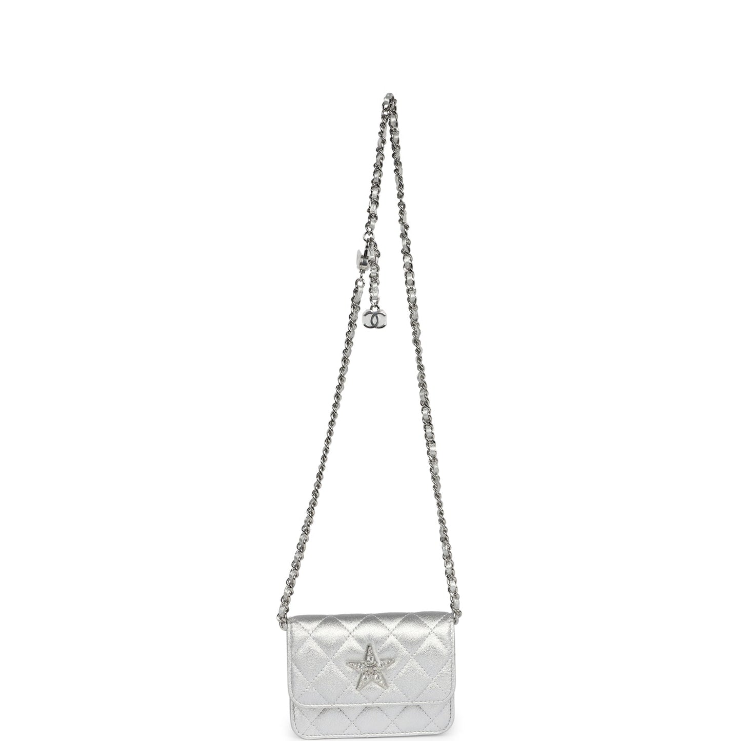 Chanel Crystal CC Walk Of Fame Clutch Silver Metallic Goatskin Silver Hardware