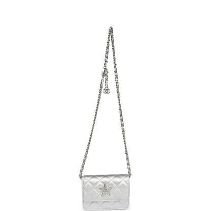 Chanel Crystal CC Walk Of Fame Clutch Silver Metallic Goatskin Silver Hardware