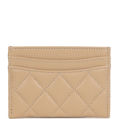 Chanel Classic Card Holder Wallet Beige Caviar Gold Hardware