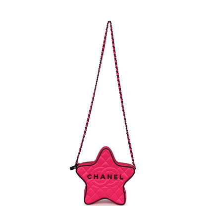Chanel CC Star Bag Fuchsia and Black Satin Black Metal Hardware