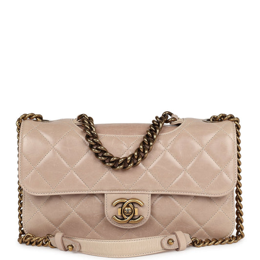 Pre-owned Chanel Perfect Edge Flap Bag Beige Aged Calfskin Antique Gold Hardware