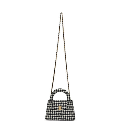 Chanel Small Kelly Shopper Black and White Houndstooth Tweed Brushed Gold Hardware