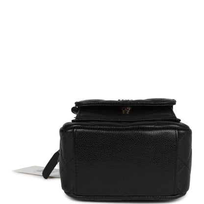 Chanel Mini Phone Holder Backpack with Chain Black Caviar Light Gold Hardware