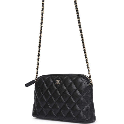 Chanel Small Clutch with Chain Crossbody Bag Black Caviar Light Gold Hardware